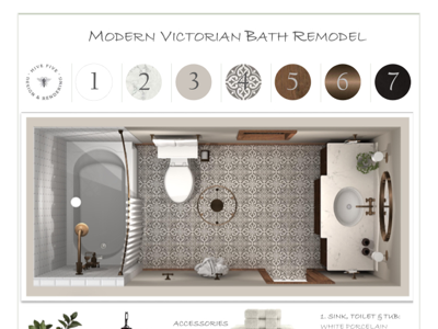 Concept Board - Modern Victorian Bathroom Remodel (Top) concept board interior design rendering