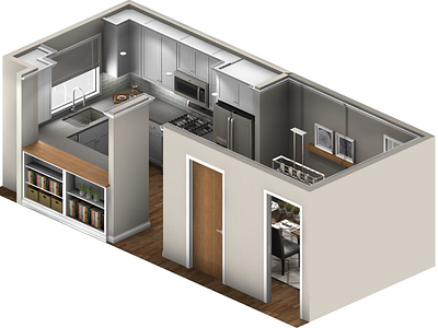Kitchen and Dining Remodel Isometric 3d interior design kitchen remodel renderings