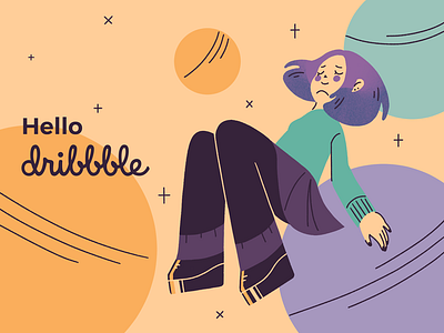 Space girl debut dribbble girl illustration space