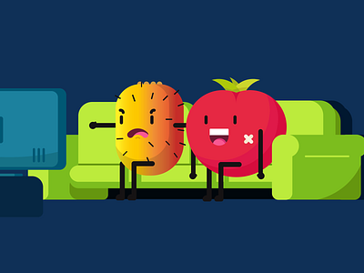 Football night apple character design football fruits illustration motion graph sofa