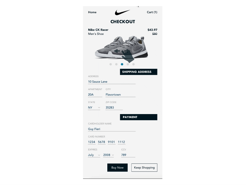 Credit Card Payment Page - Daily UI Challenge 02 flinto nike shoes ui daily sketch
