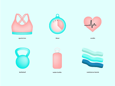 Fitness Icons bottle bra cardio fitness heart icons illustration timer water
