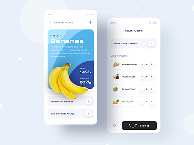 Fruits App ⠿ Work Diary app apps bananas cart clean concept design exploration fruit ios ui work diary
