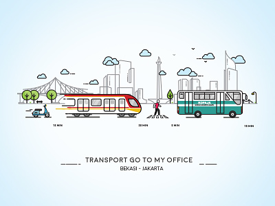 Transport Go To My Office ⠿Work Diary bekasi bus clean exploration illustration jakarta kopaja krl train transport ui vector vespa westjava