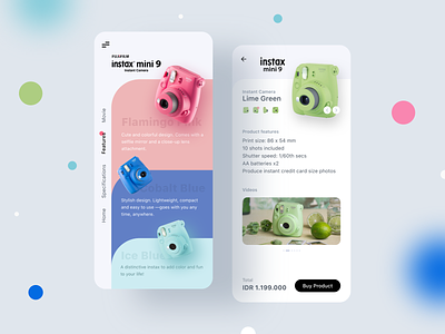 Instax Mini 9 App ⠿ Work Diary app apps camera cart clean concept design exploration fujifilm grey instax instax mini ios online shop shop soft color tosca ui website