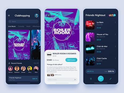 Clubhopping app UI app booking club design user experience user interface