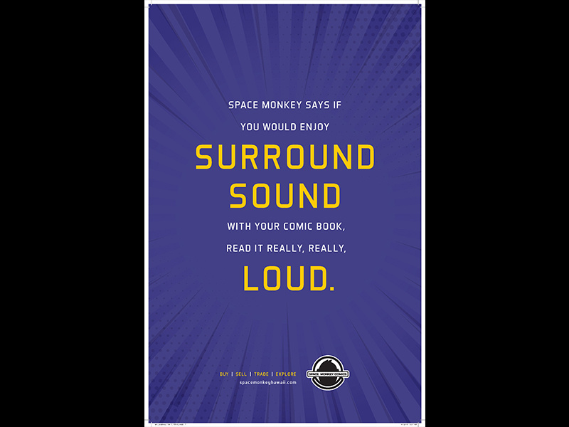 Surround Sound space loud rays hawaii poster monkey purple comics sound