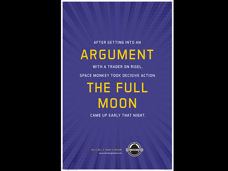 Full Moon trader argument moon honolulu hawaii rays purple collectors comics poster space monkey