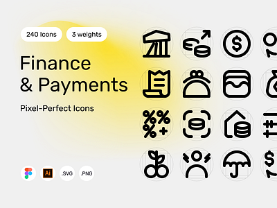 Finance & Payments — Pixel-Perfect 240 Icons 24px icons bitcoin card coin currency finance fintech icon icons pack icons set money nft payment token user interface icons wallet wireframe
