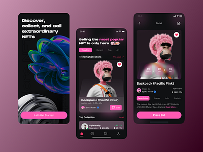 NFT Marketplace - Mobile App application dark mode design figma marketplace nft purple ui ux uxui