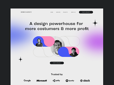 Landing page for a design agency