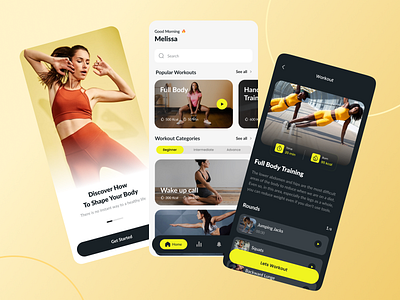 Fitness & Workout mobile app fitness healthcare juicy yellow lato font mobile app sports workout yoga