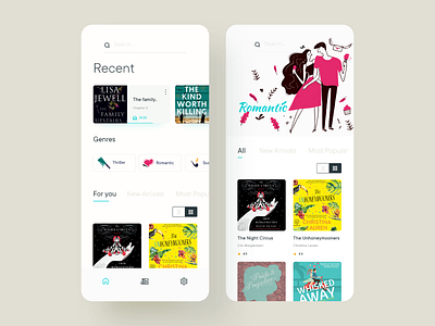 Audio Book Mobile App app ui audiobook book clean app design genres illustration minimal app design mobile app mobileapp music player romantic ui ui ux ux