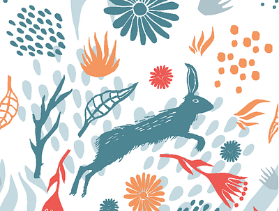 Patterndesign - Hare and nature decoration giftwrap illustration linocut nature naturedesign natureelements pattern patterndesign surfacepatterndesign wallpaper