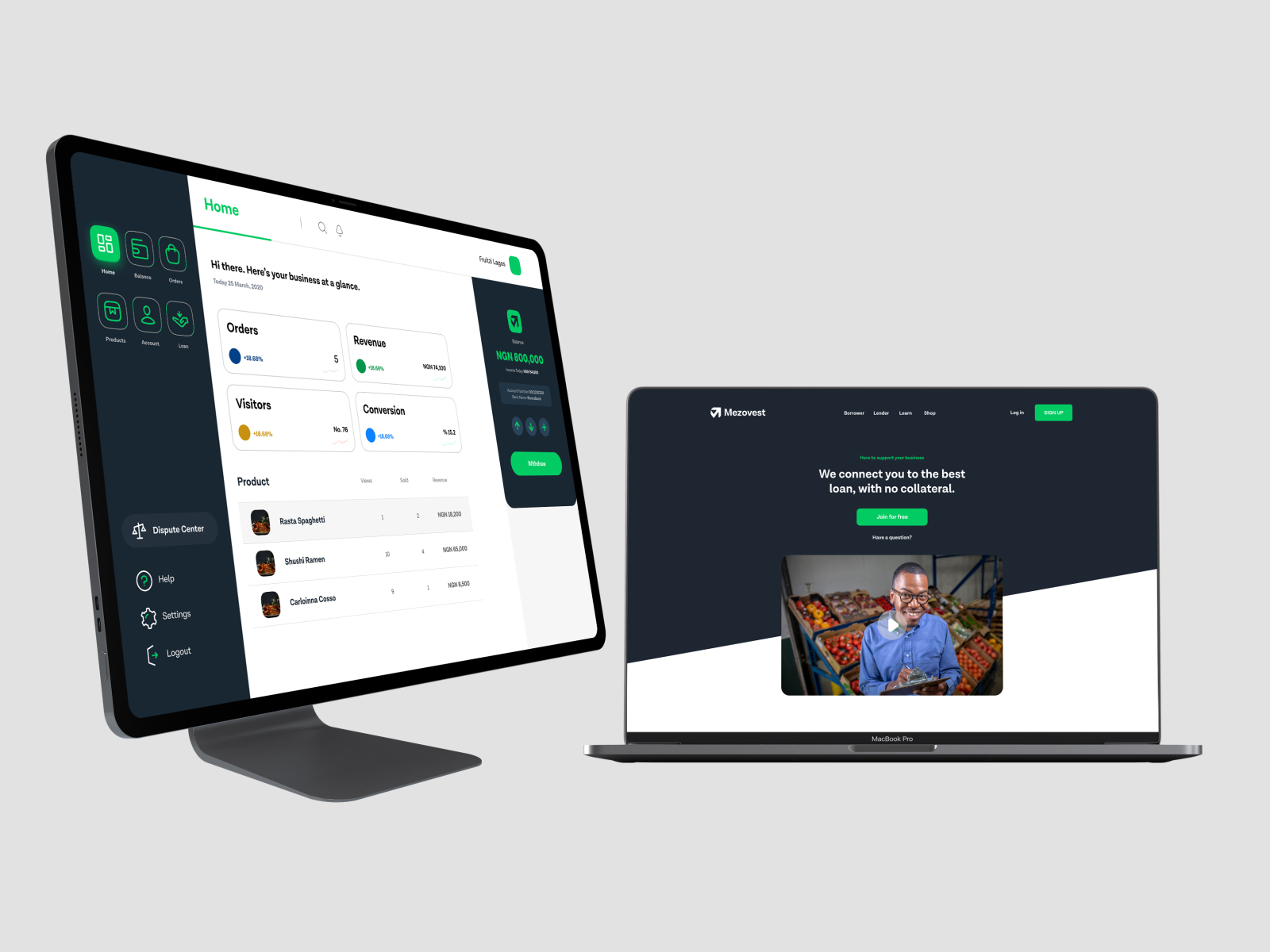 Website and dashboard for mezovest
