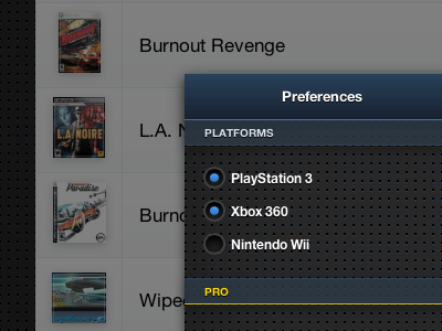 Preferences and Pro checkbox gamerlist interface preferences pro ui web