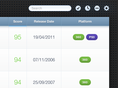 New table header design gamerlist header table ui web