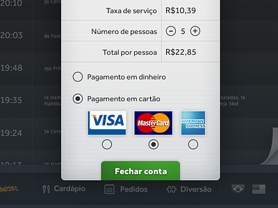 Payment view bill credit card interface ipad menu restaurant
