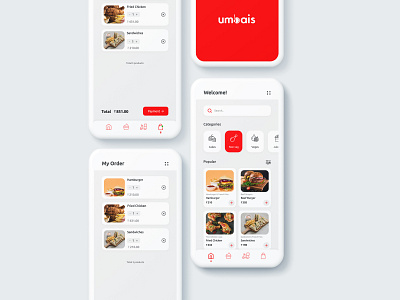 App screen restaurant app clean app clean ui delivery app design food minimal mockup modern red restaurant restaurant app typography ui umbais
