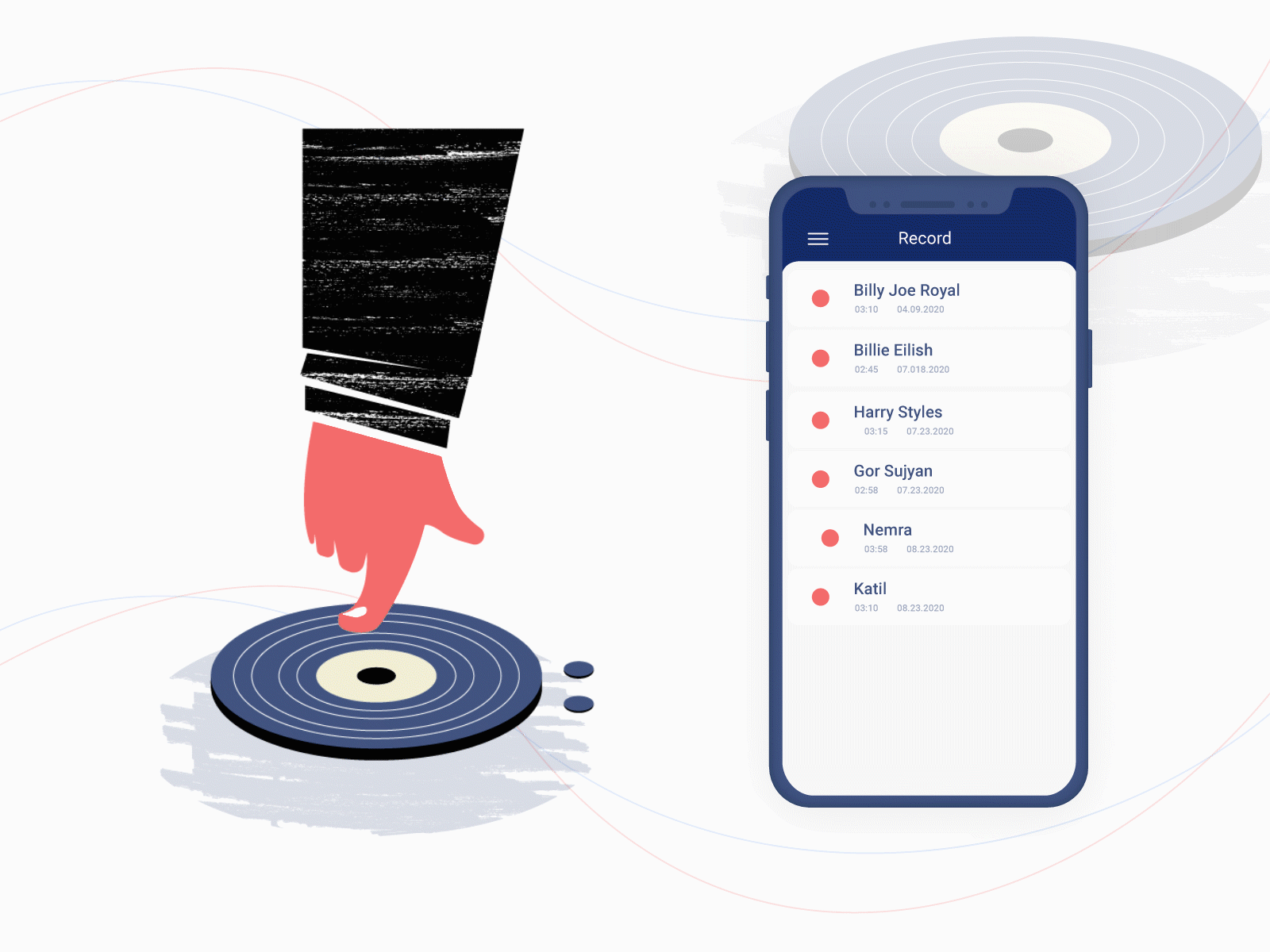 InOut Record android app app development broadcast development illustration ios mobile mobile app mobile app development mobile development mobile ui mobile ux music player ui pley record reorder ui ux