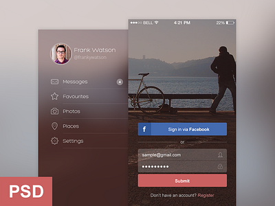 Login & Side Menu (Freebie) app flat ios iphone login side menu social