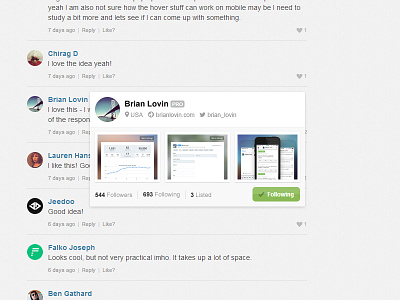 Short user profile view on Dribbble dribbble popup preview profile user