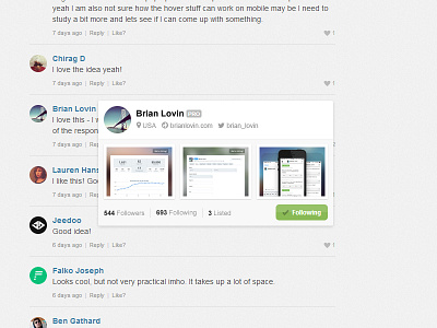 Short user profile view on Dribbble dribbble popup preview profile user