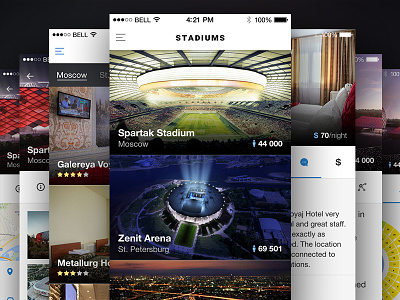 Stadiums & Hotels Overview app hotel booking ios iphone map stadium overview ui