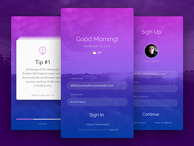 Sign up flow colorful flat form interface ios login mobile sign walkthrough