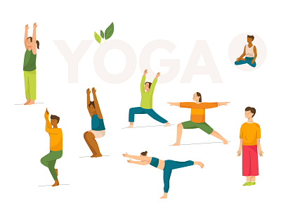 Yoga postures asana character color colorful cute design essential flat illustration minimal nature poses posture time vector web yoga