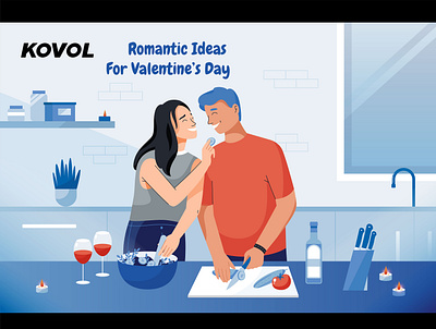 Couple cooking romantic dinner character color colorful couple cute day design dinner happy hug idea illustration love romantic together valentine valentines vector