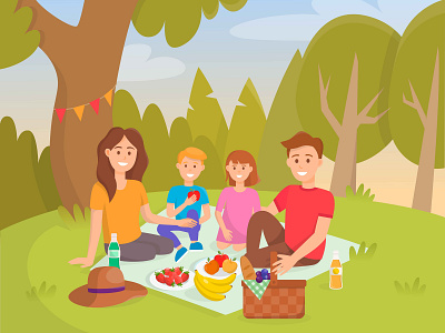 Picnic character colorful family illustration picnic summer vector