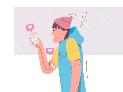 likes lovers art character color colorful dependency design illustration man minimal phone problem social vector