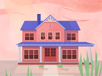 Building art big building color colorful design flat grass house illustration pink texture vector