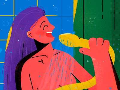 Shower singing character color colorful cute design girl illustration shower sing smile texture woman