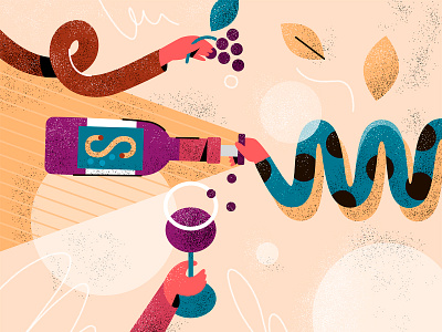 Cheers!)) bottle color colorful cute design drink flat grape hand illustration minimal social texture vector wine