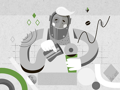 Robot Barista art barista character coffee coffee cup cute design flat graphic design green illustration inktober inktober2019 minimal monochrome robot robots social texture vector