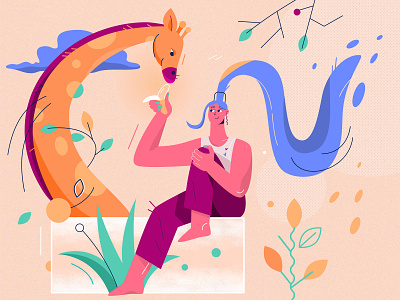 Wildlife character color colorful design giraffe girl illustration nature vector