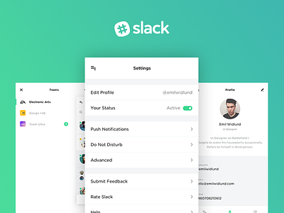 Introducing New Interface for Slack - Settings & Profile app flat graidents interface ios messaging profile slack ui ux