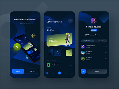 Game Store App banking banking app dark theme dashboard app finance app fintech game game store gaming gaming app iphone mobile ndro profile app profile page sandro tavartkiladze splash screen store stream tavdro