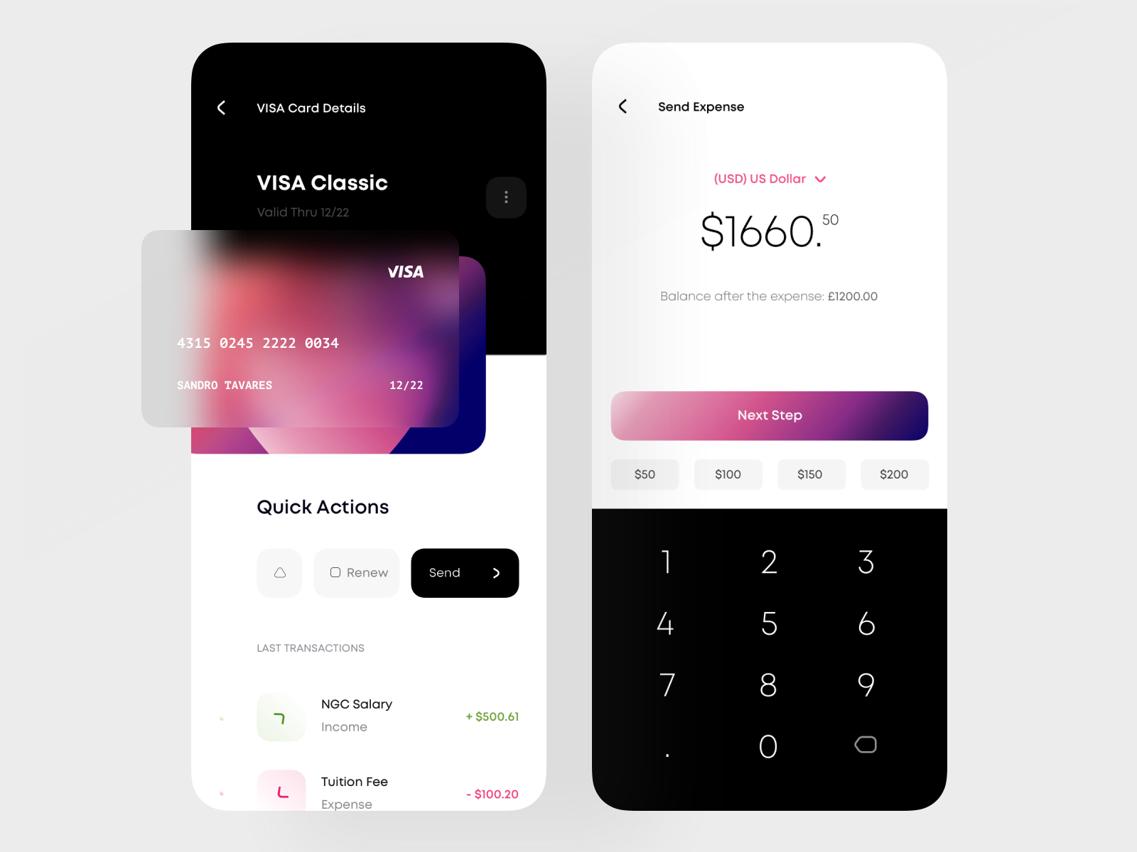 card send money dribbble app