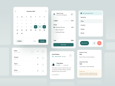 Dashboard Elements — Cards airbnb calendar cards cards ui check in check out choose people dashboard dashboard ui destination elements favorite like note popup review reviews share stars to do