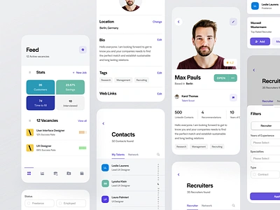 Hrms App contacts dashboard employee employee management filter hr hr app hr platform hr software hrms human resources job job listing network open purple recruiter recruiting vacancies vacancy