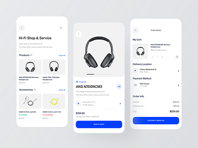Shopping App add to cart app cart checkout checkout flow checkout page delivery ecommerce ecommerce shop headphones order order details payment shop shop profile shopping shopping app shopping bag shopping basket shopping cart