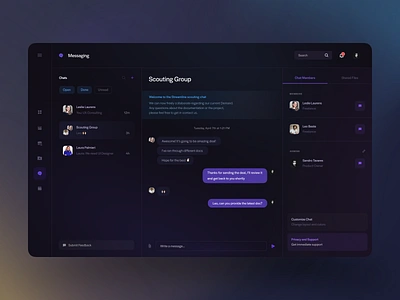 Messaging (Dark & Light Theme Exploration) chat chat app chat bot chatting colors dark dark theme dashboard dashboard app dashboard design dashboard ui interface message message app messages messaging messaging app messenger messenger bag