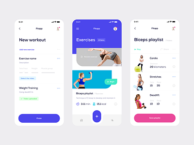 Fitapp — Fitness Tracker (WIP) app blue clean design fitness inspiration interface ios ios app iphone minimal minimalism playlist sandro tavartkiladze tavdro ui video white whitespace workout