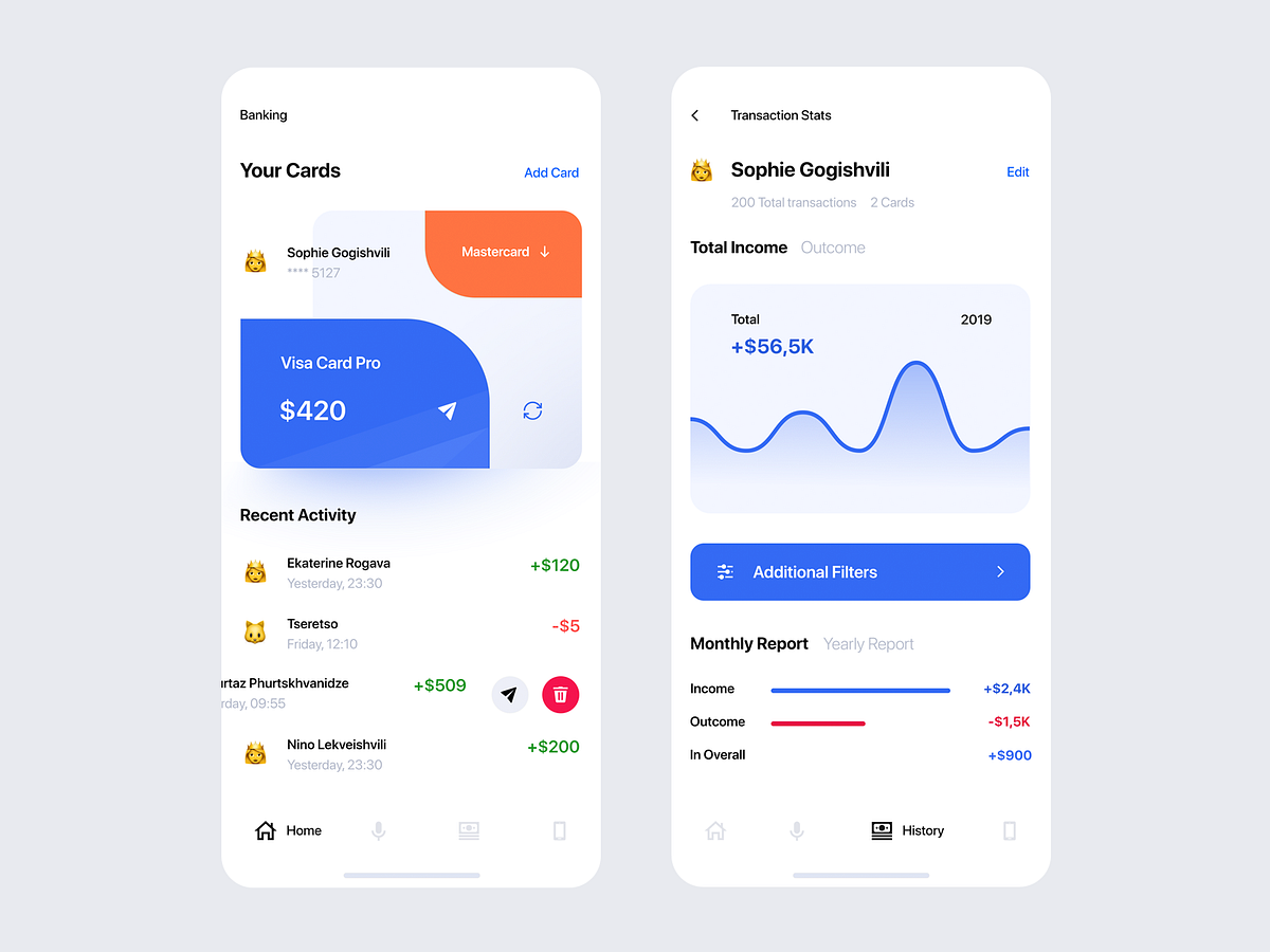 Banking App — Main Page & History by Sandro Tavartkiladze 🇺🇦 for Awsmd ...