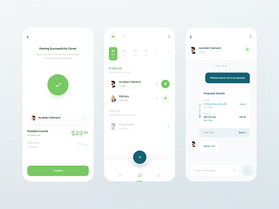 Carpooling App — Success Screen, Calendar & Chat app calendar car car platform car sharing card carpooling chat destination georgia graphic ndro proposal sandro tavartkiladze success sxvandro tavdro tbilisi white whitespace