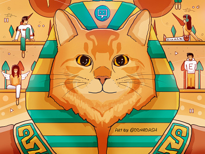 Feline Overlord cat character clean egypt egyptian king kitten pharaoh pyramid sand turquoise wall art yellow