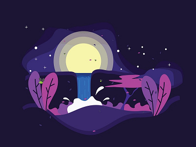 Moonfall 2d abstract art clean creative design dribbble illustrator invitation invite landscape night